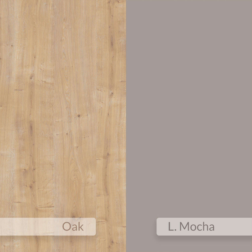 TV stand finish swatches: oak and light mocha