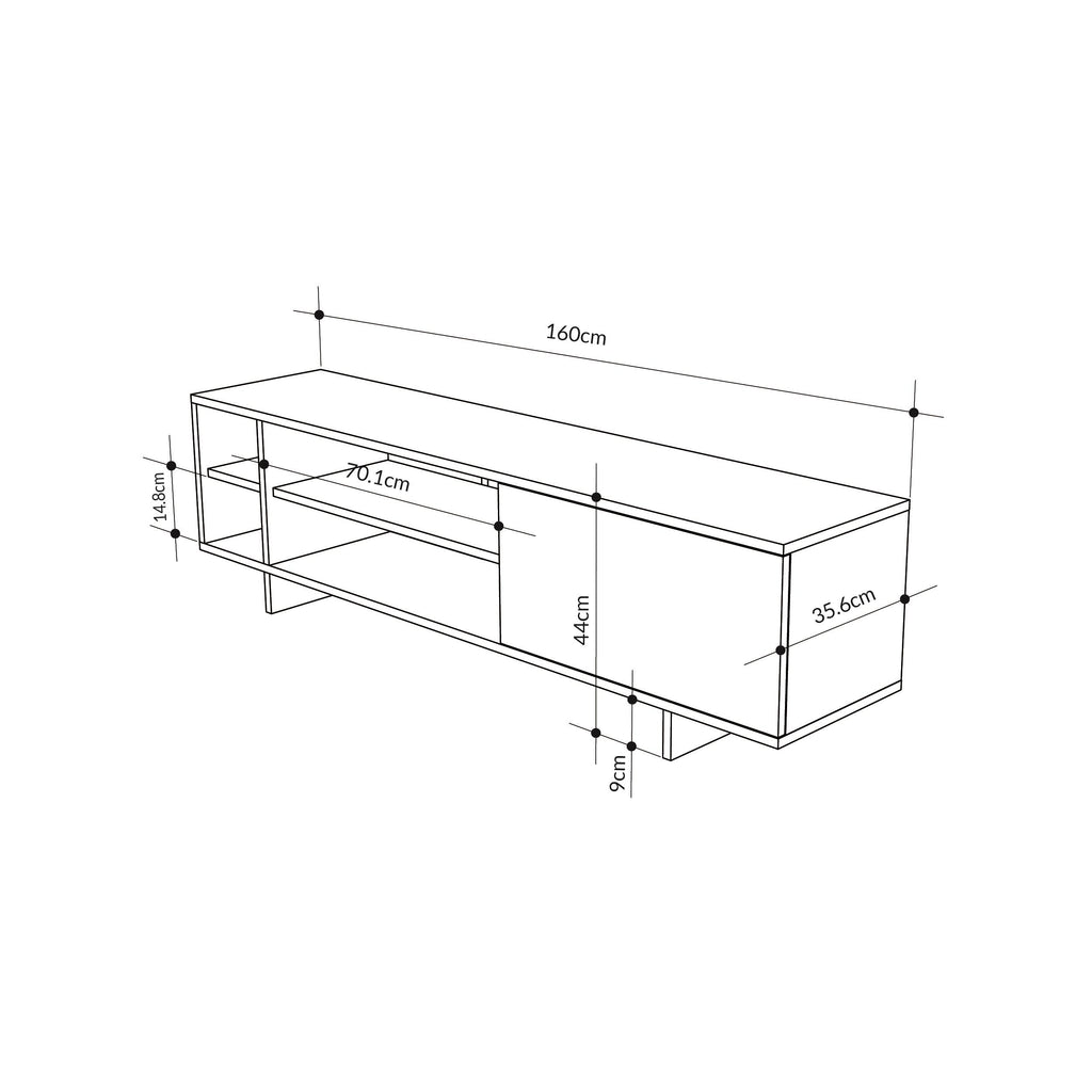 TV stand size diagram with length and depth measurements