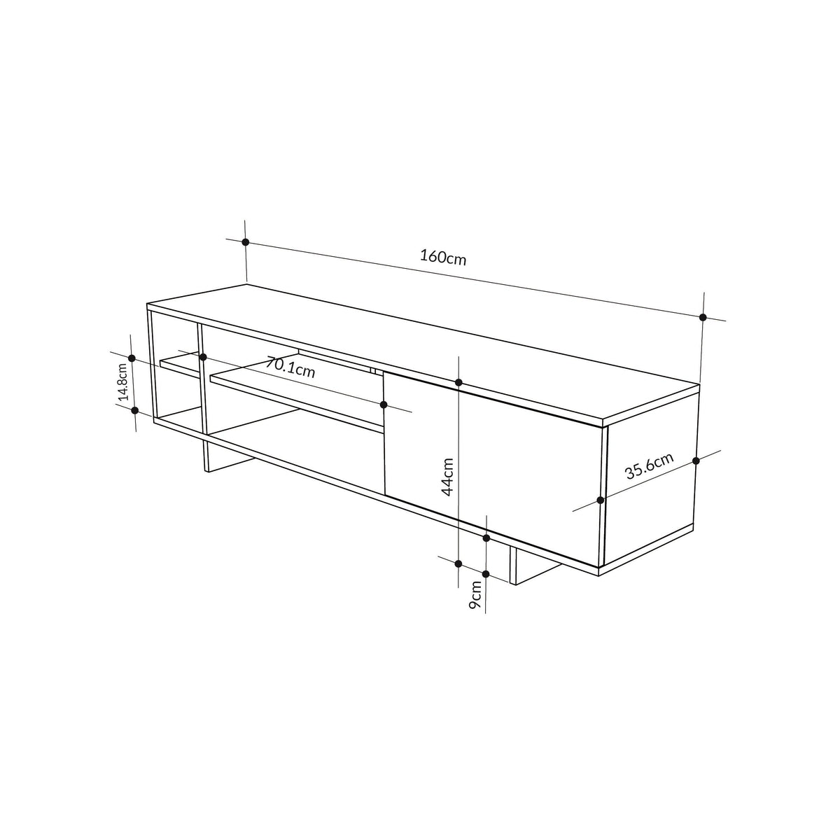 TV stand size diagram with length and depth measurements