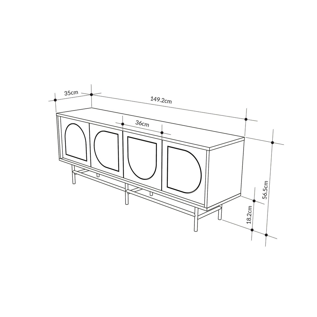 TV stand size diagram showing width 149.2 cm and height 65 cm