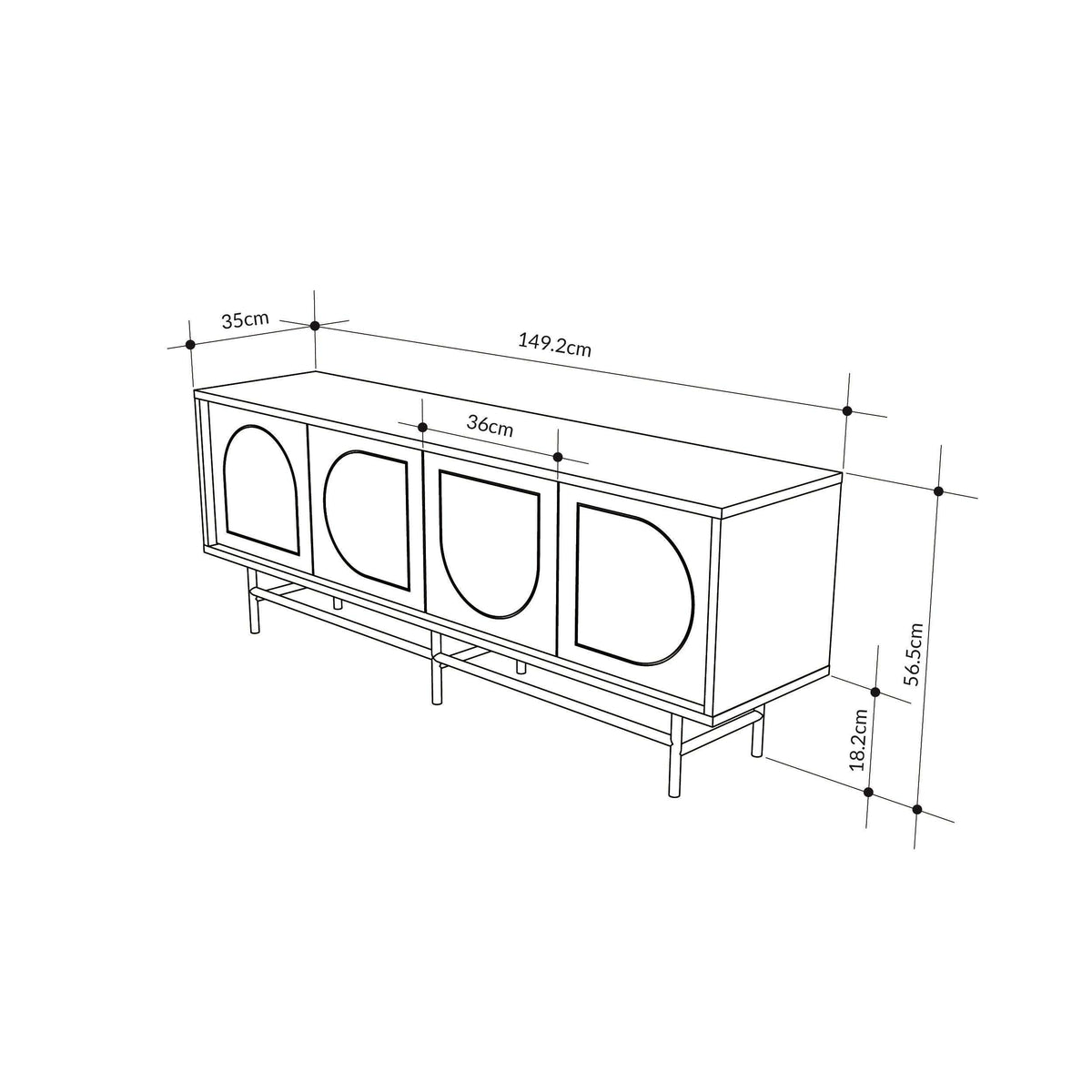 TV stand size diagram showing width 149.2 cm and height 65 cm