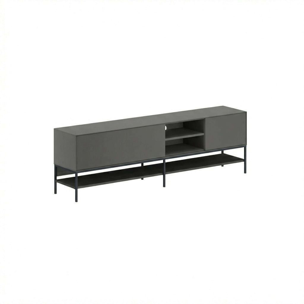 Modern TV unit with storage, dark grey cabinet with open shelf and drawer