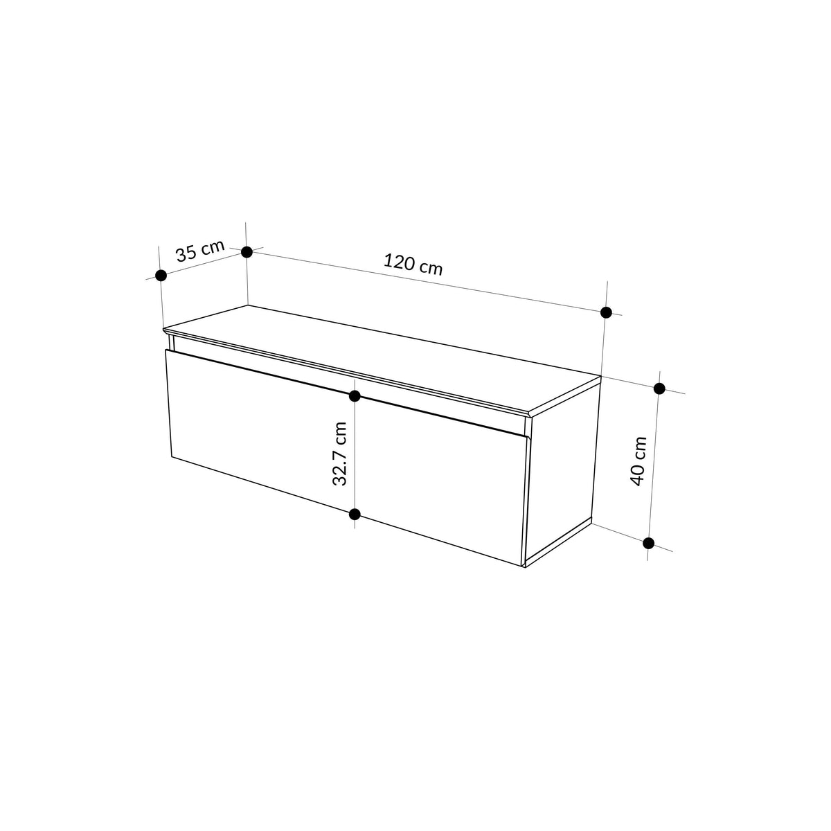 TV low board with storage dimensions diagram, showing width and height.
