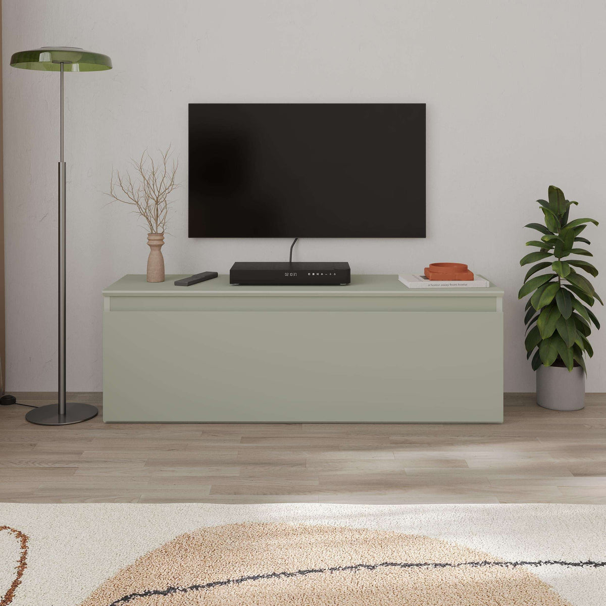 White TV low board with media shelves and TV console space on top