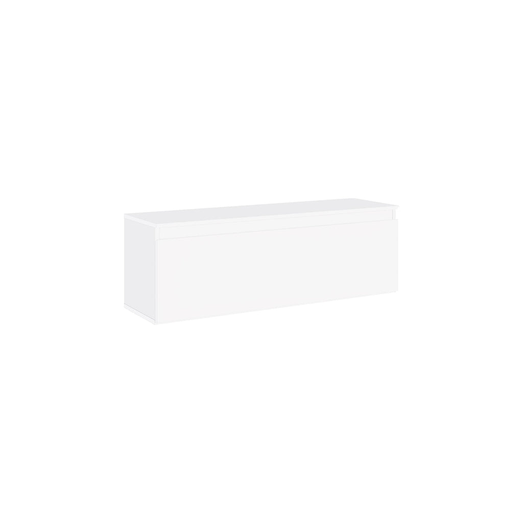 White TV low board with front storage drawer and smooth flat panel