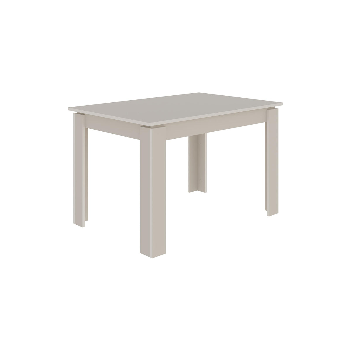 Sandstone extendable dining table with light beige rectangular top and four straight legs