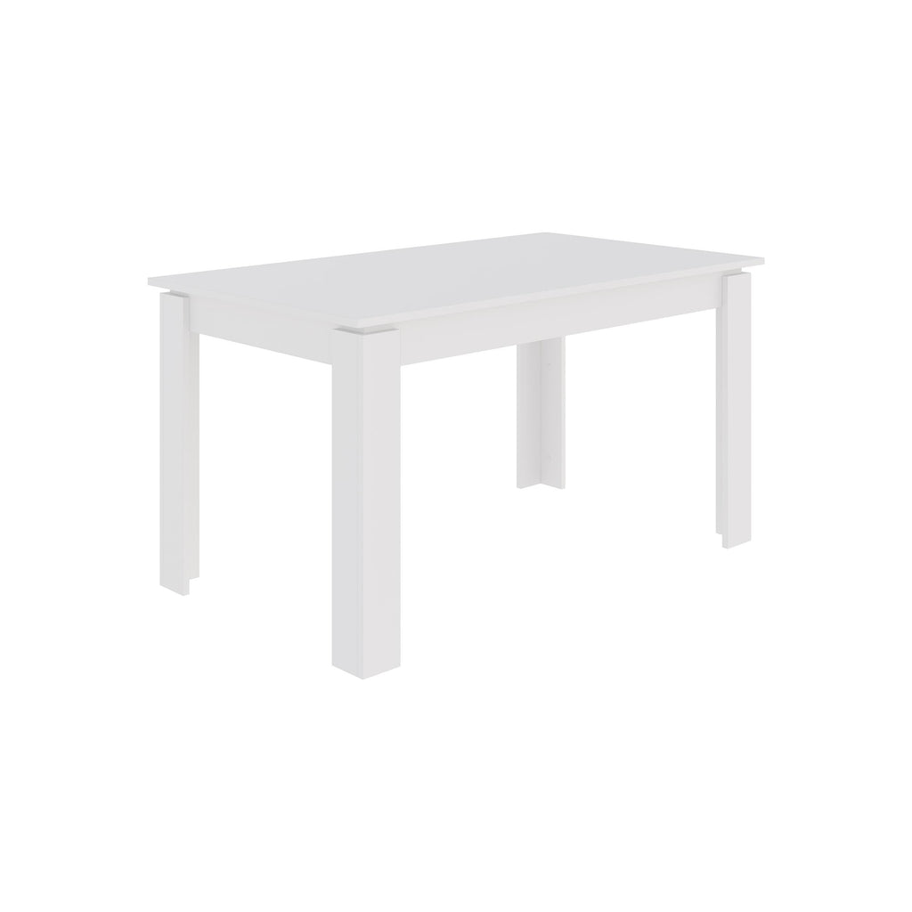 White extendable dining table with rectangular top and four straight legs