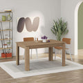 Extendable dining table in dark oak wood with squared legs and wide tabletop