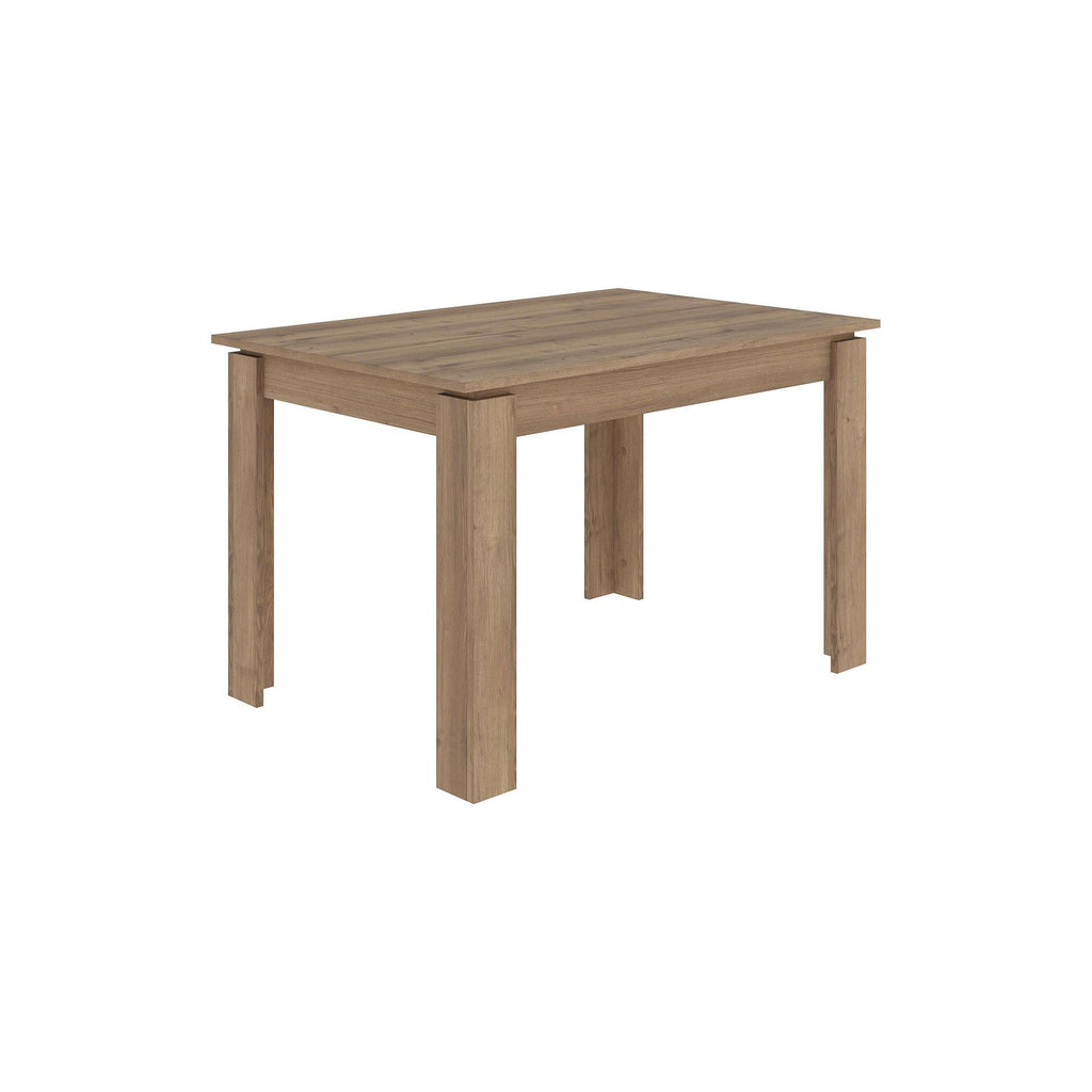 Dark oak dining table with rectangular top and four tapered legs