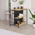 Sapphire Oak and Silky Black bar table with two open shelves and metal frame, 100 cm