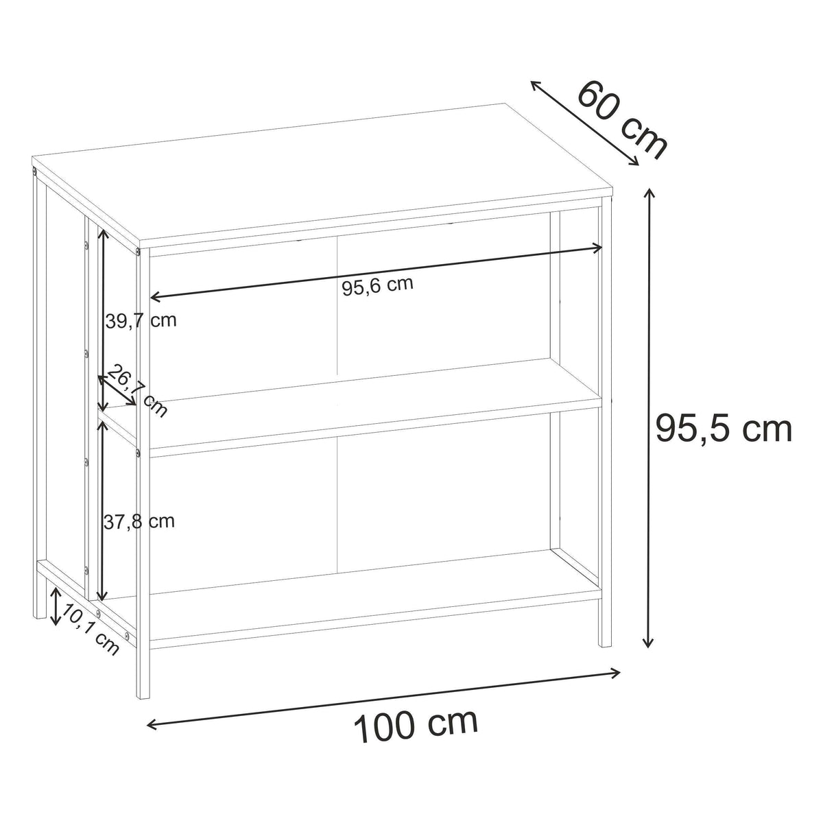 Bar table dimensions: 100 cm wide, 95.5 cm high, 60 cm deep
