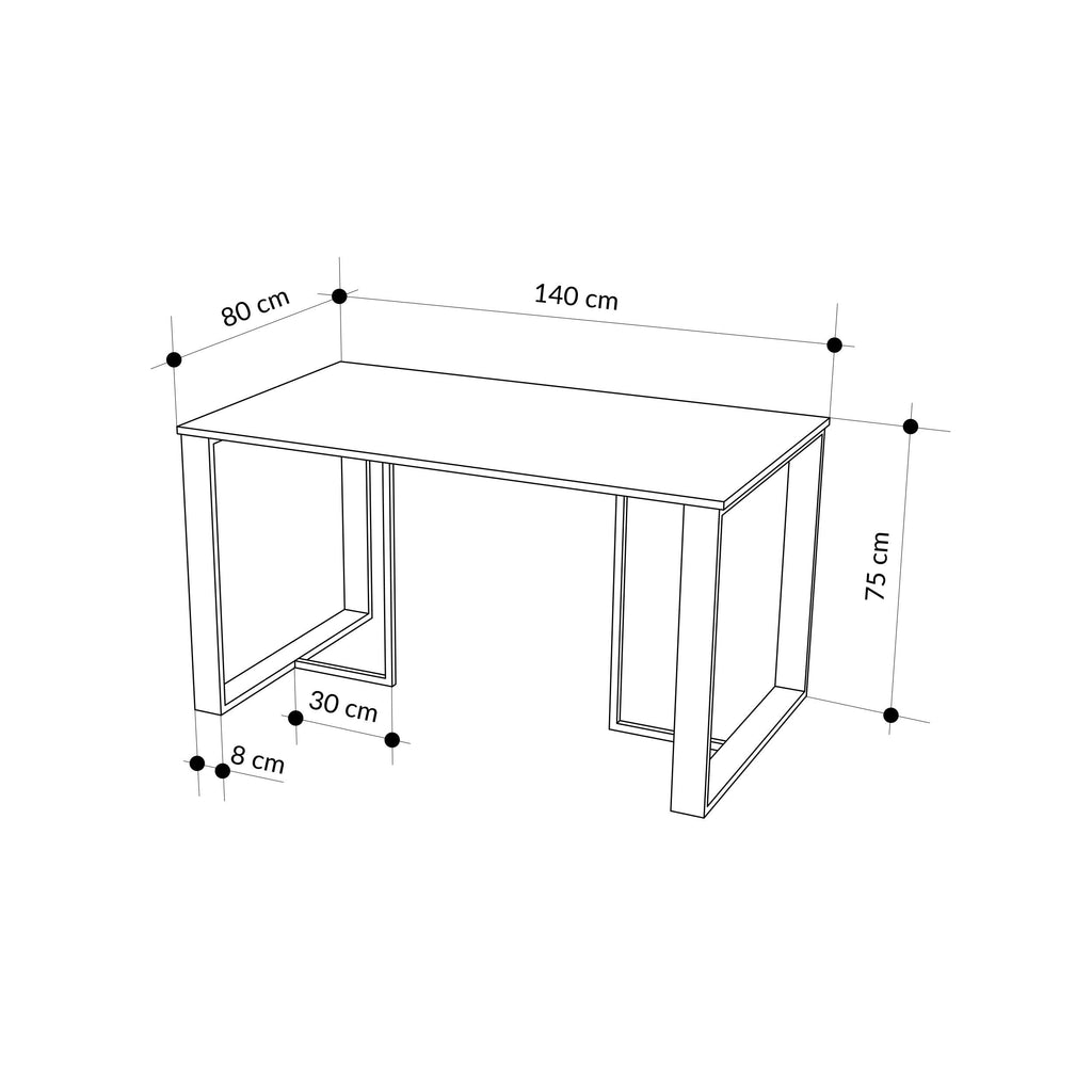 Dining table line drawing with dimensions 140 x 80 x 75 cm
