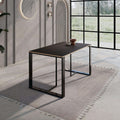 Black wood dining table with square top and open metal frame, 140x80 cm
