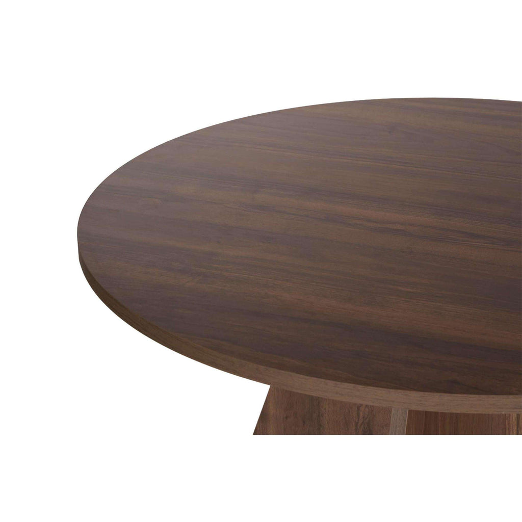 Close-up of dark round tabletop with smooth woodgrain surface