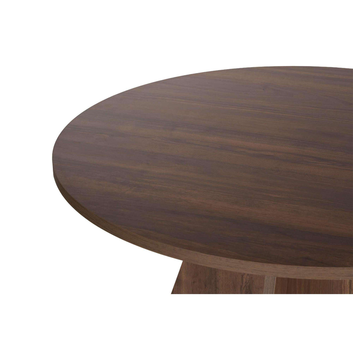 Close-up of dark round tabletop with smooth woodgrain surface