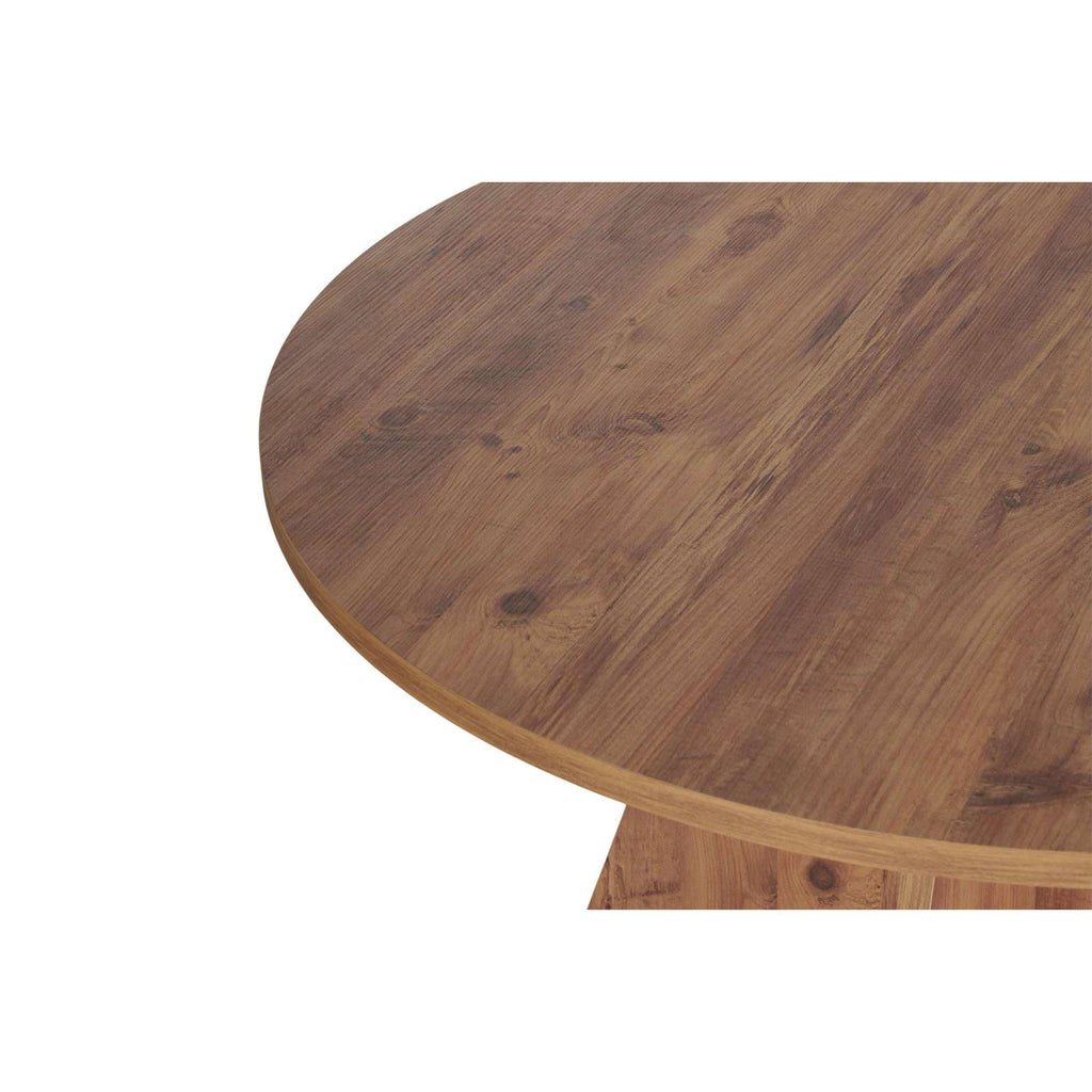 Rounded table edge detail with visible wood grain in light Atlantic pine finish