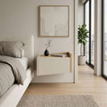 Floating bedside table with right drawer, top shelf, light oak and white finish
