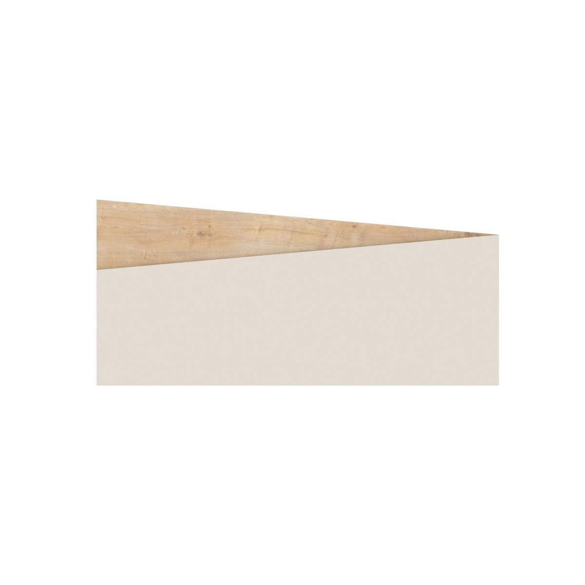 Wall-mounted headboard with light oak top rail and sandstone front panel