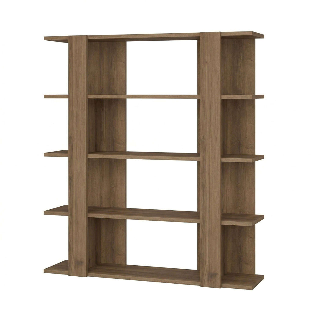 Tita modern bookcase display unit, medium 122cm, dark oak frame with three open columns