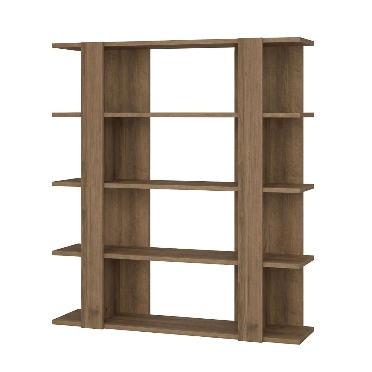 Tita modern bookcase display unit, medium 122cm, dark oak frame with three open columns