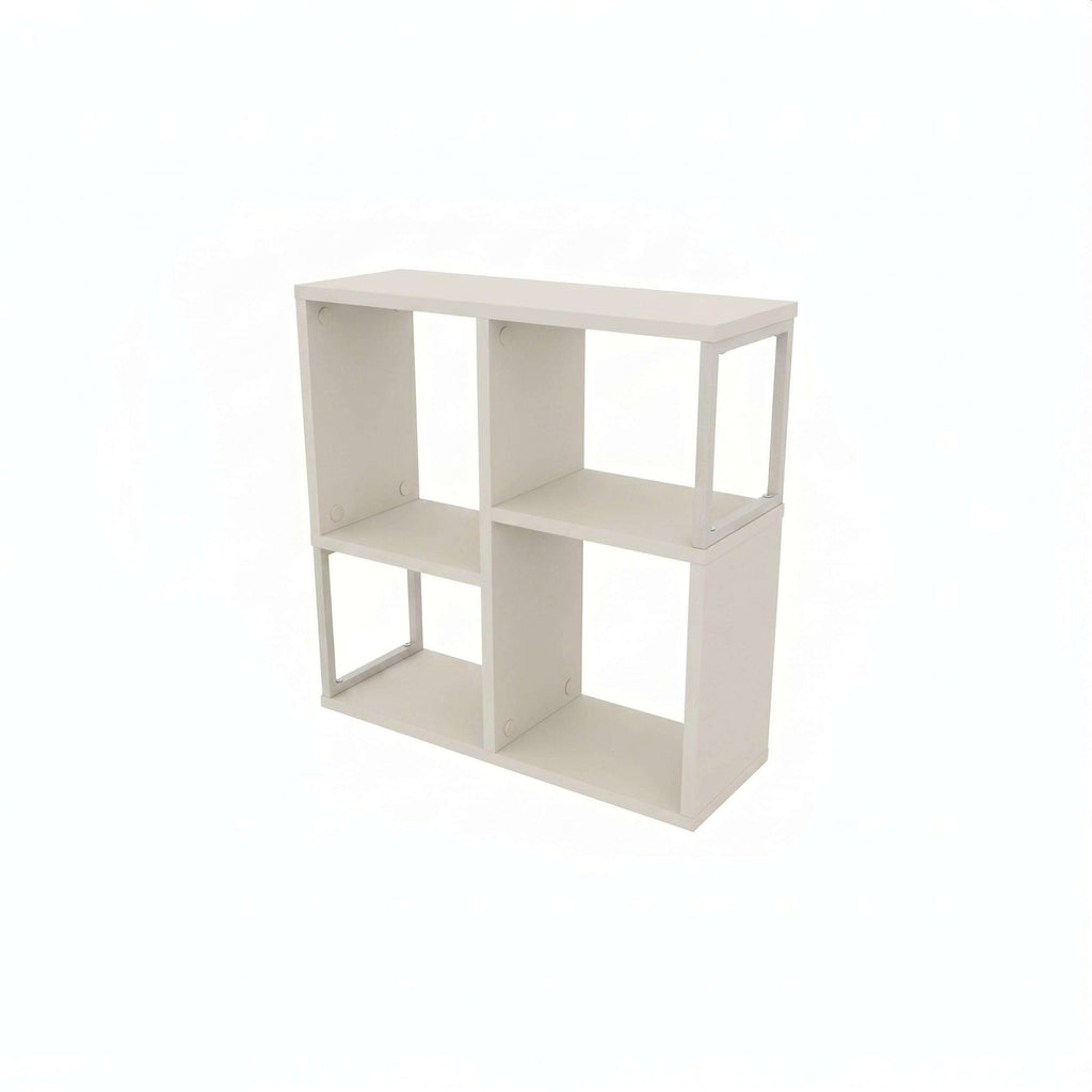 White mini bookcase side table with 2x3 open cubby layout and slim legs