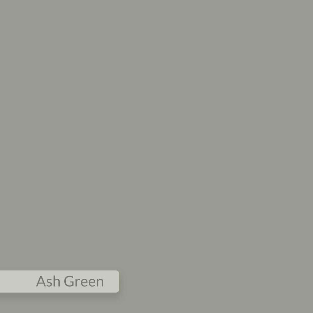 Ash Green TV stand finish swatch, muted green-gray panel