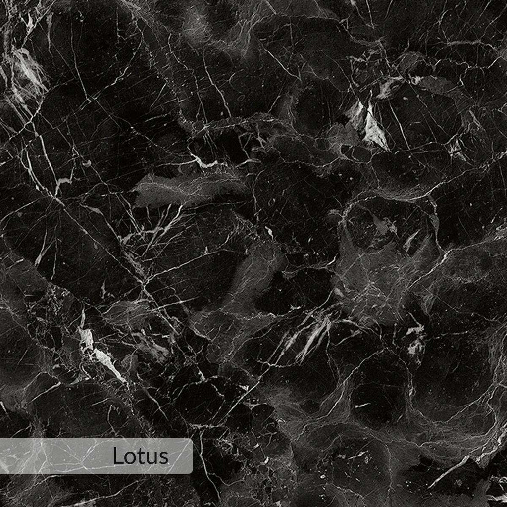 Lotus marble-look finish swatch in dark black with white veining