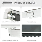 Dark grey retractable awning arms and sliding front support bar with decorative edging.