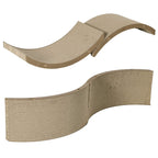 Two arched tan-brown cardboard cat scratching board segments