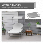 Light grey sun lounger chair with adjustable side canopy and recline angle knobs