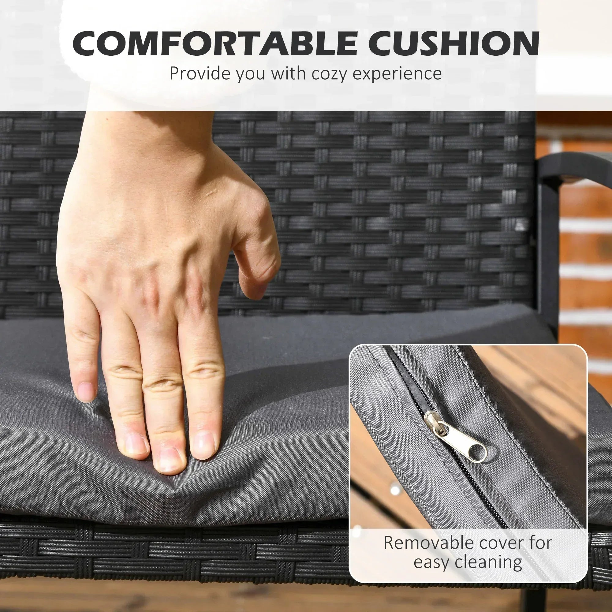 Five-Piece Garden Dining Set, with Rattan Seat Chairs and Cushions - Black - Bobobiy