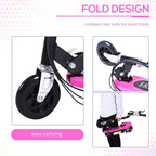 Pink foldable electric kids scooter fold design with rear wheel and carry-ready stance