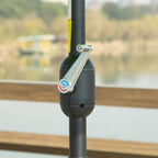 Light green garden parasol umbrella crank tilt mechanism on the pole base