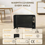 Black portable electric space heater with mesh front and side display panel