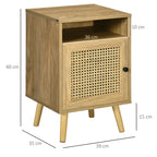 Homcom Bedside Table with Rattan Element, Side End Table with Shelf and Cupboard, 39cmx35cmx60cm, Set of 2, Natural