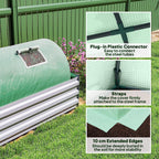 Portable tunnel mini greenhouse showing green cover straps and plastic connectors