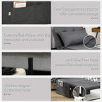 Charcoal grey fabric sleeper chair bed with zip pillow, side pockets, and anti-slip feet
