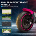 Pink kids electric motorbike front wheel with high-traction tread and black fork