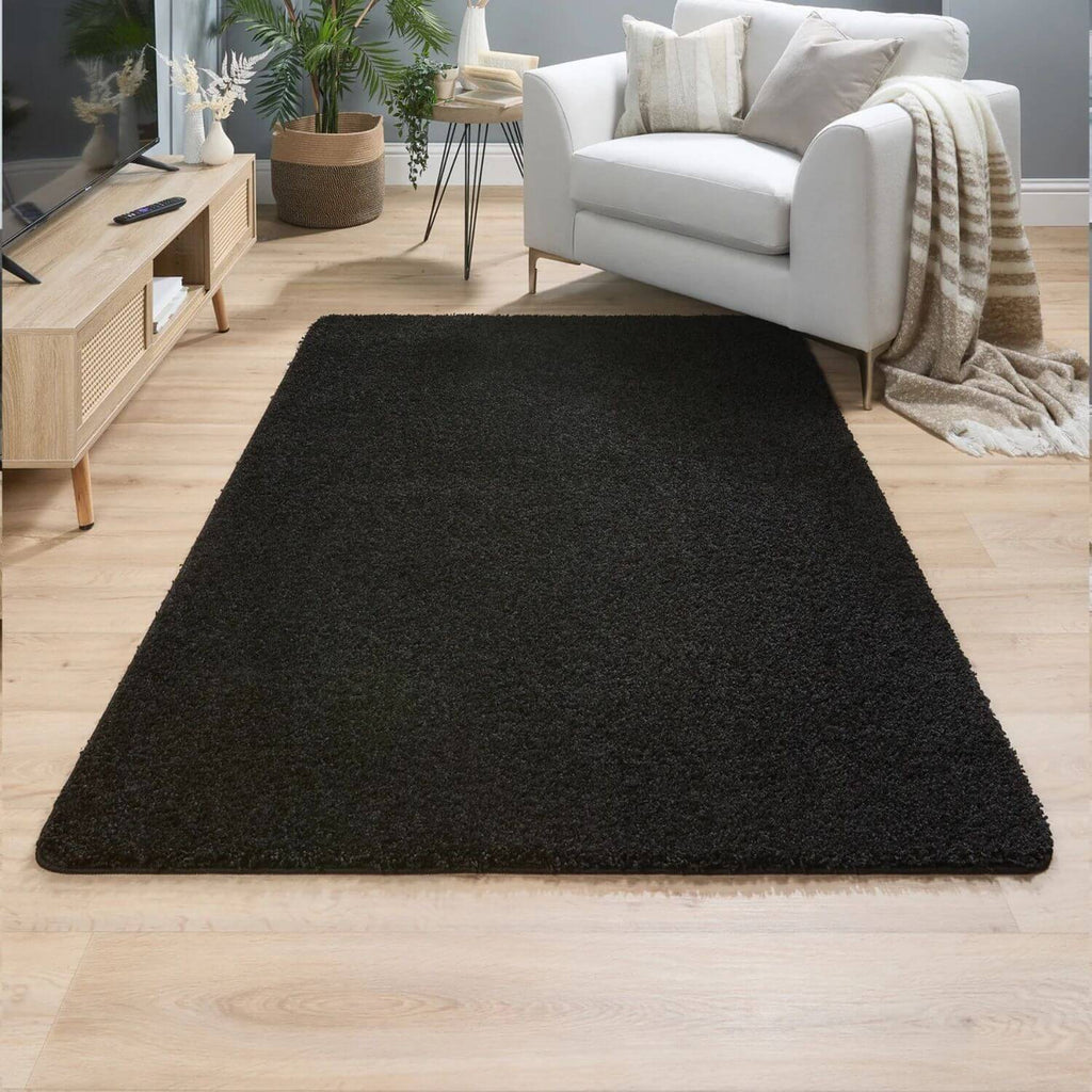 Washable Black Shaggy Rug