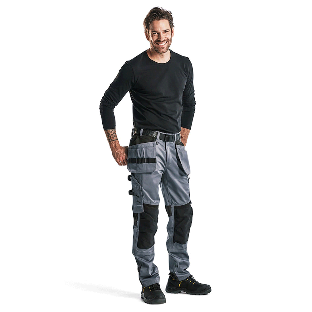 Blaklader-1555-Holster-Pocket-Craftsmen-Work-Trousers-Grey-Black-Workwear-Nation-Ltd-2750 - Bobobiy