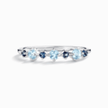 Sterling silver half eternity stackable ring with light-blue oval gemstones