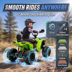 Green electric quad bike with four-wheel shock absorption and large tread tires