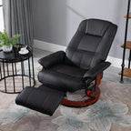 Black reclining swivel chair with extended footrest and thick padded seat
