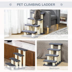 Grey 4-step climbing ladder with sisal posts and cat perched on middle step