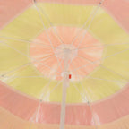 Underside view of yellow and orange fringed canopy with white support ribs