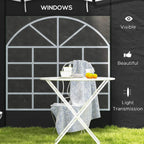 Black gazebo side panel window with arched grid design, visible panel detail