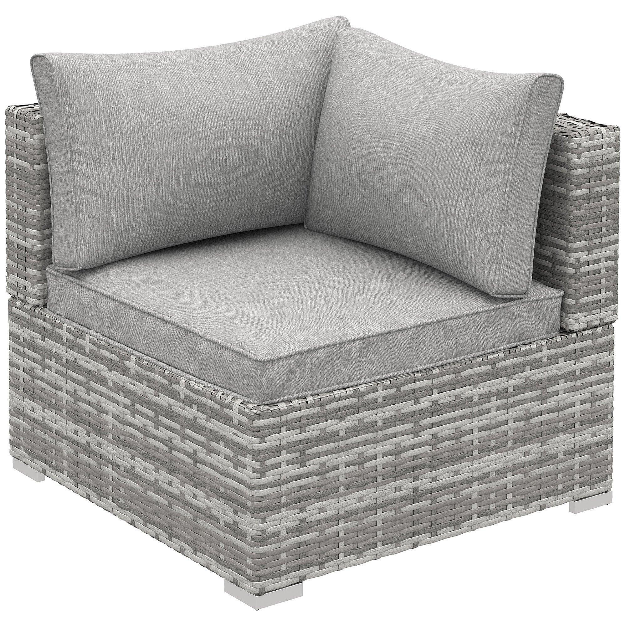 Outdoor PE Rattan Corner Sofa, Garden Wicker Furniture Single Sofa Chair w/ Cushions, Light Grey - Bobobiy