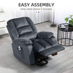 Grey electric recliner armchair with reclined seat and arm control panel