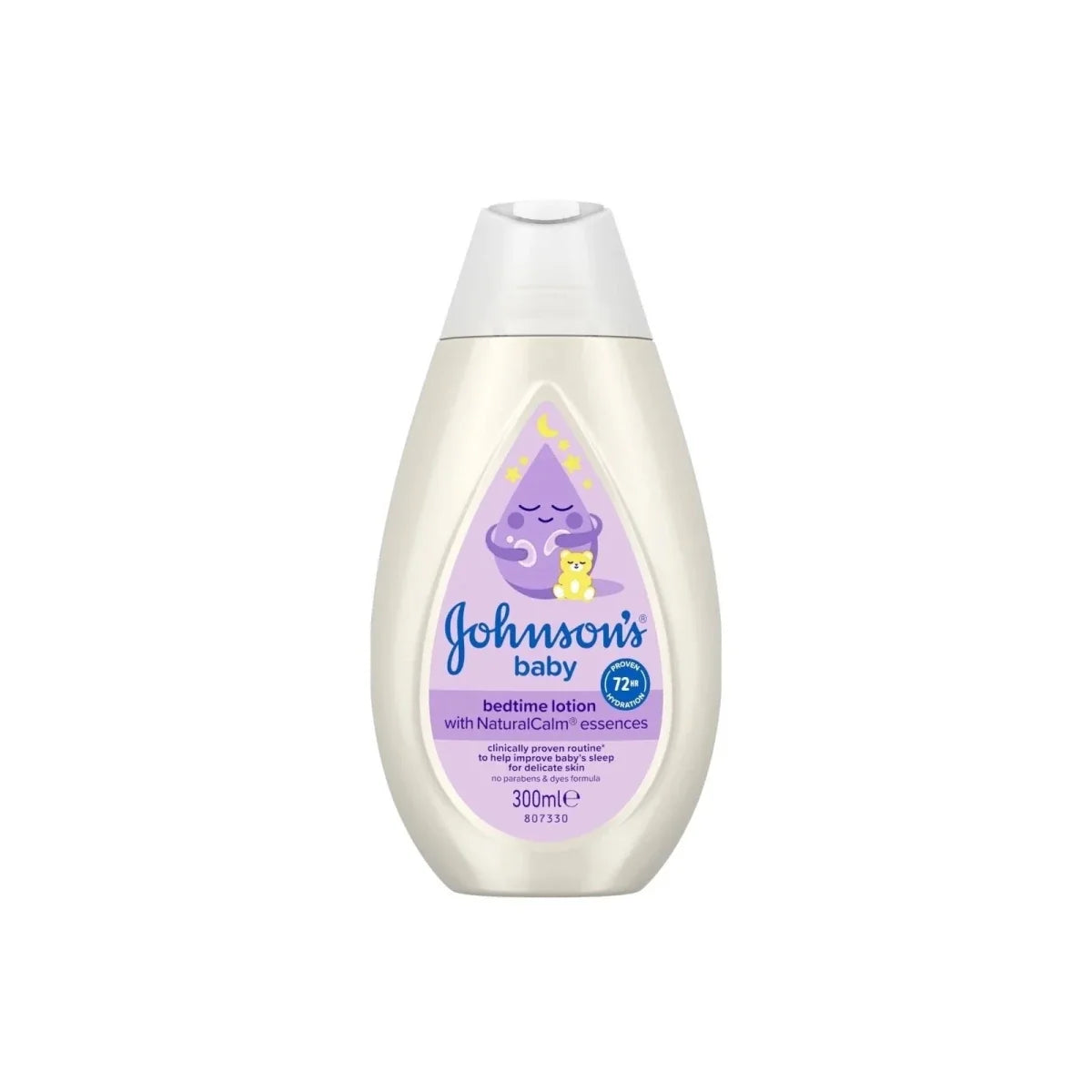 Johnson's baby bedtime lotion bottle, 300ml, white pump container with purple label