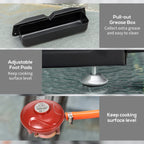 Tabletop gas griddle grill with pull-out grease box and adjustable foot pads